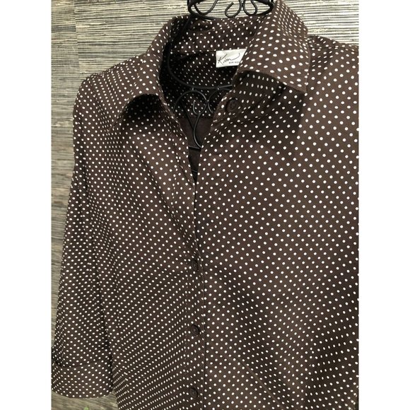 18 Plus Polkadot Top brown blouse 3/4 sleeve - Picture 4 of 6